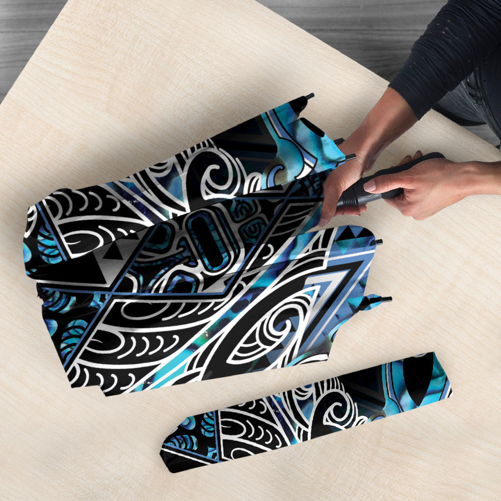 Aotearoa Ngati Porou Umbrella Maori Light Blue Tribal Paua Shell Pattern