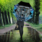 Aotearoa Ngati Porou Umbrella Maori Light Blue Tribal Paua Shell Pattern