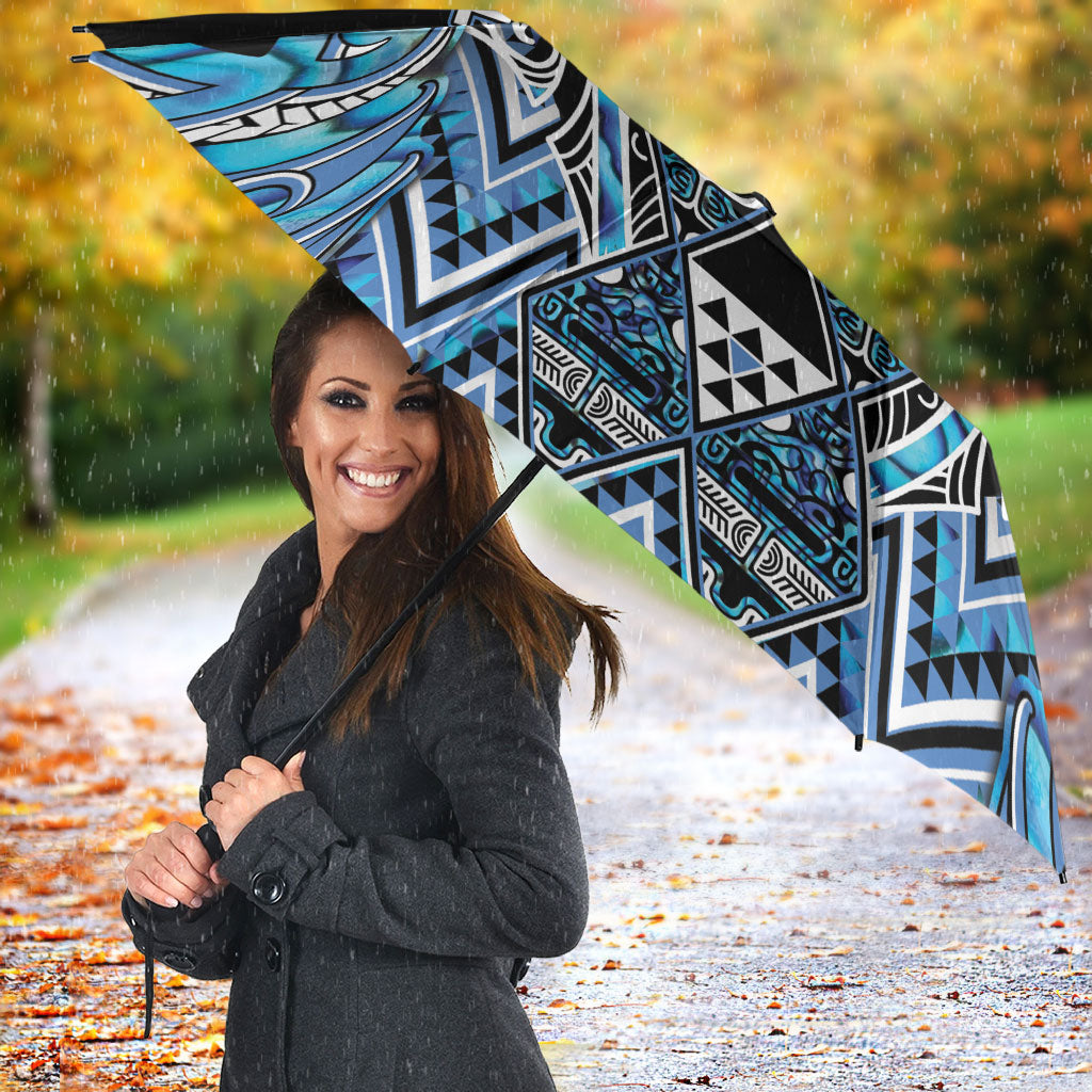 Aotearoa Ngati Porou Umbrella Maori Light Blue Tribal Paua Shell Pattern