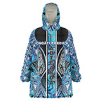 Aotearoa Ngati Porou Wearable Blanket Hoodie Maori Light Blue Tribal Paua Shell Pattern