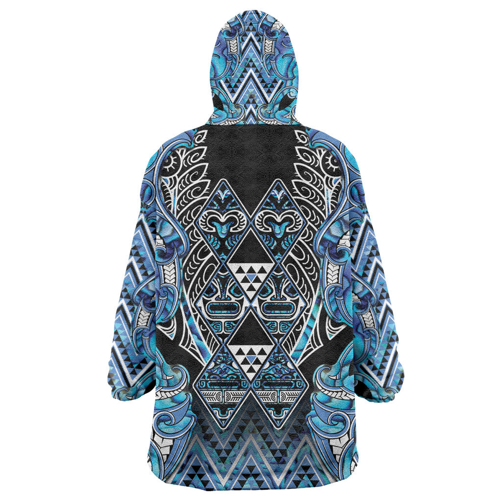 Aotearoa Ngati Porou Wearable Blanket Hoodie Maori Light Blue Tribal Paua Shell Pattern
