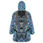 Aotearoa Ngati Porou Wearable Blanket Hoodie Maori Light Blue Tribal Paua Shell Pattern
