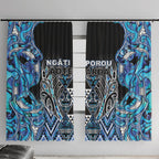 Aotearoa Ngati Porou Window Curtain Maori Light Blue Tribal Paua Shell Pattern