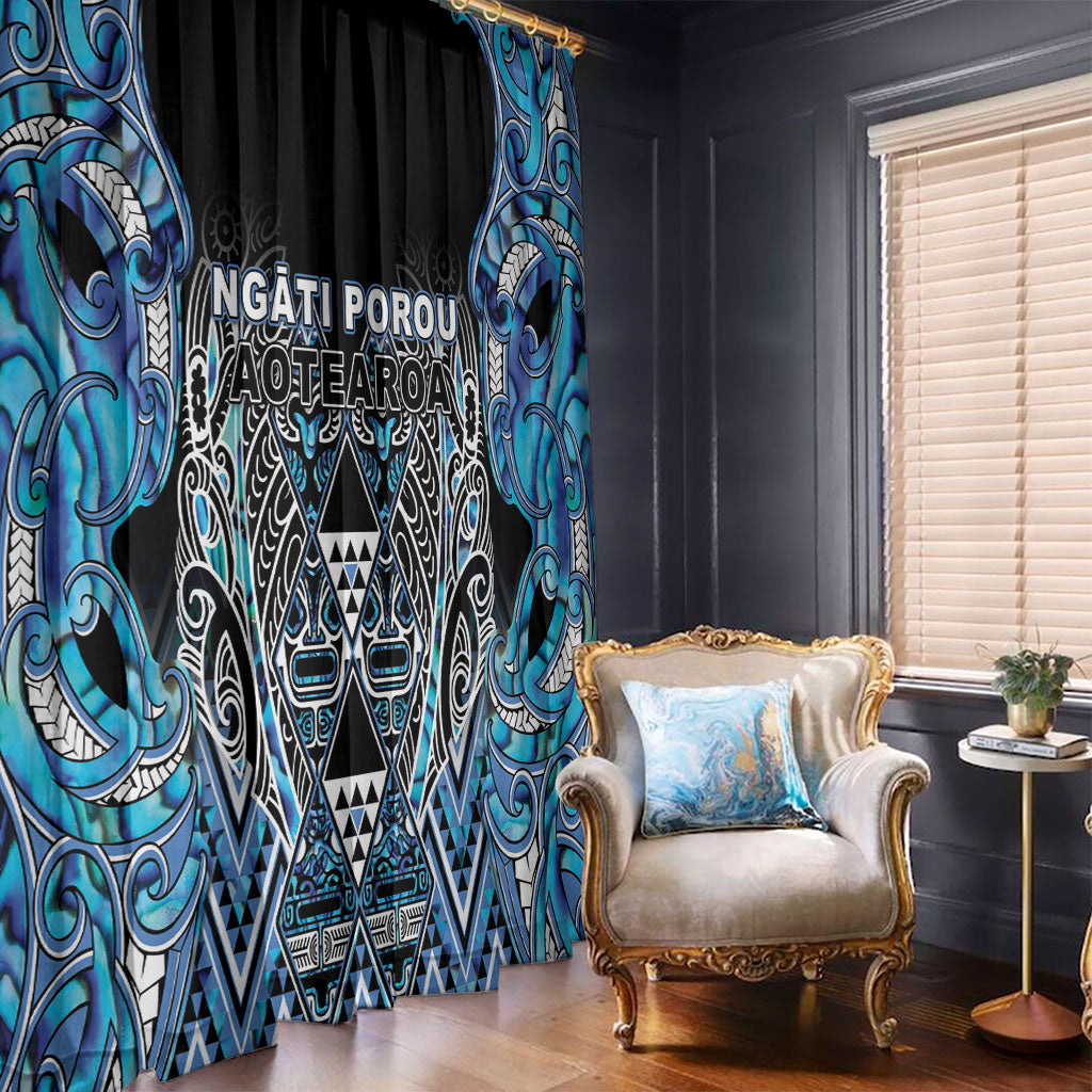 Aotearoa Ngati Porou Window Curtain Maori Light Blue Tribal Paua Shell Pattern
