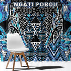 Aotearoa Ngati Porou Window Curtain Maori Light Blue Tribal Paua Shell Pattern