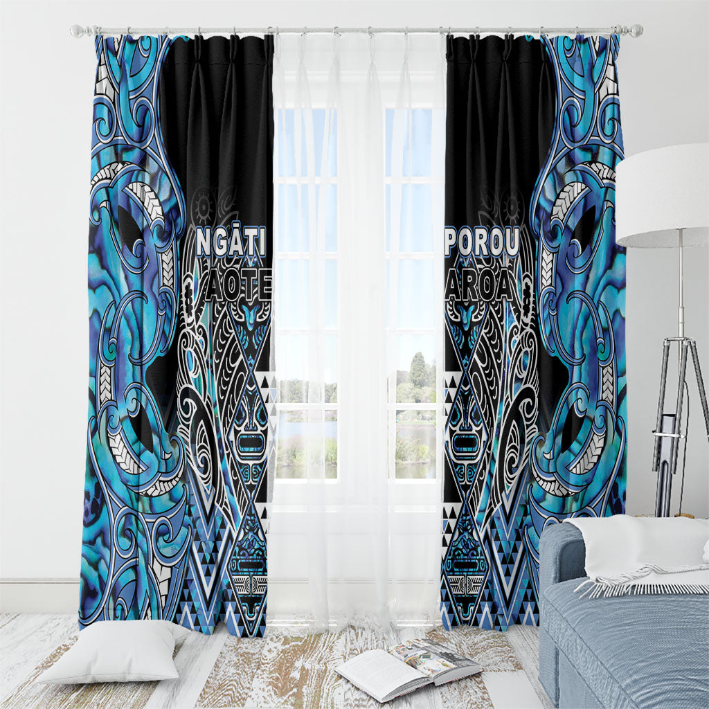 Aotearoa Ngati Porou Window Curtain Maori Light Blue Tribal Paua Shell Pattern