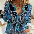 Aotearoa Ngati Porou Women Casual Shirt Maori Light Blue Tribal Paua Shell Pattern