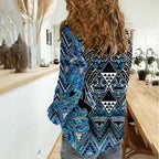 Aotearoa Ngati Porou Women Casual Shirt Maori Light Blue Tribal Paua Shell Pattern