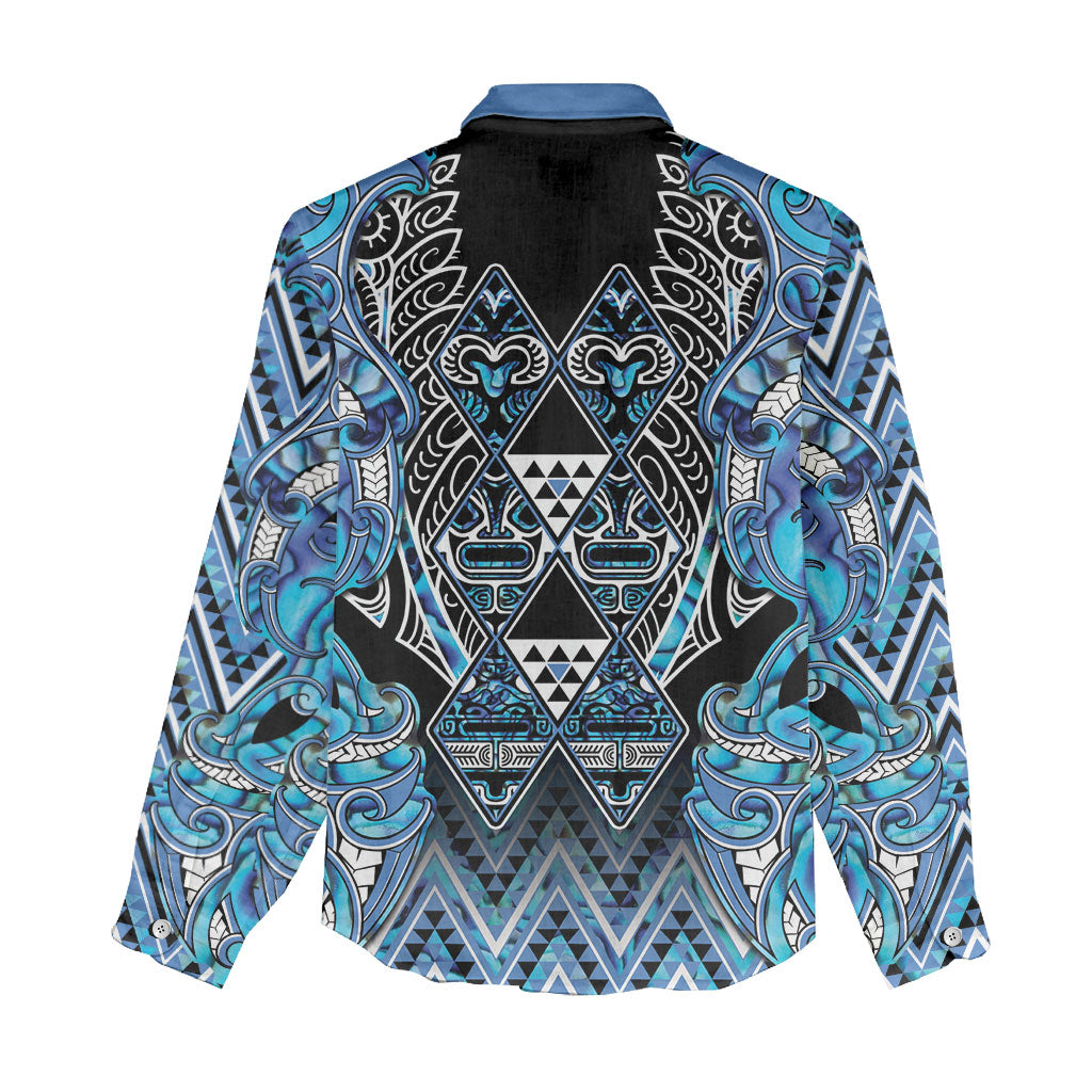 Aotearoa Ngati Porou Women Casual Shirt Maori Light Blue Tribal Paua Shell Pattern