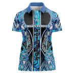 Aotearoa Ngati Porou Women Polo Shirt Maori Light Blue Tribal Paua Shell Pattern