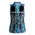 Aotearoa Ngati Porou Women Sleeveless Polo Shirt Maori Light Blue Tribal Paua Shell Pattern