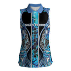 Aotearoa Ngati Porou Women Sleeveless Polo Shirt Maori Light Blue Tribal Paua Shell Pattern