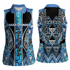 Aotearoa Ngati Porou Women Sleeveless Polo Shirt Maori Light Blue Tribal Paua Shell Pattern