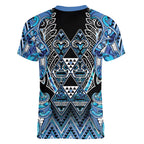 Aotearoa Ngati Porou Women V-Neck T-Shirt Maori Light Blue Tribal Paua Shell Pattern
