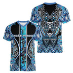 Aotearoa Ngati Porou Women V-Neck T-Shirt Maori Light Blue Tribal Paua Shell Pattern