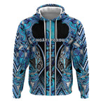 Aotearoa Ngati Porou Zip Hoodie Maori Light Blue Tribal Paua Shell Pattern