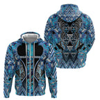 Aotearoa Ngati Porou Zip Hoodie Maori Light Blue Tribal Paua Shell Pattern