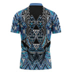 Aotearoa Ngati Porou Zipper Polo Shirt Maori Light Blue Tribal Paua Shell Pattern