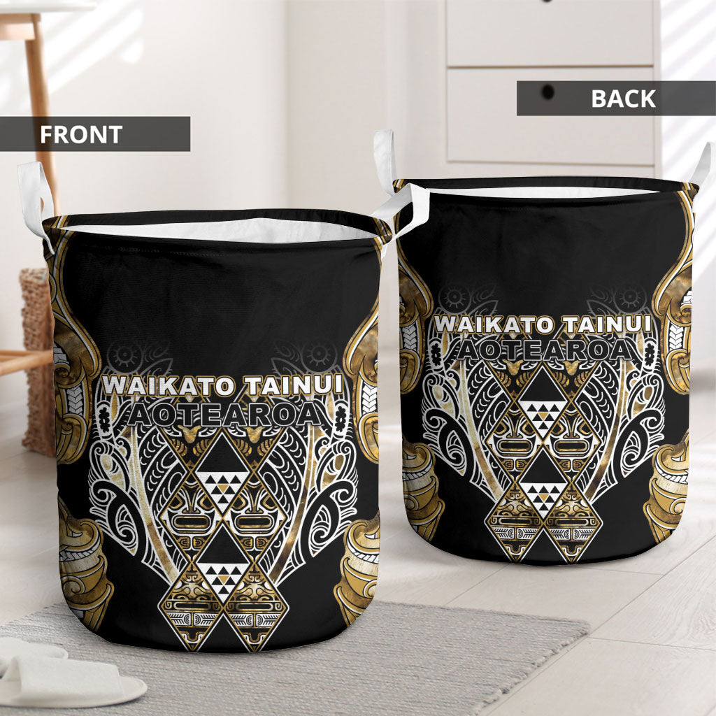 Aotearoa Waikato Tainui Laundry Basket Maori Light Gold Tribal Paua Shell Pattern