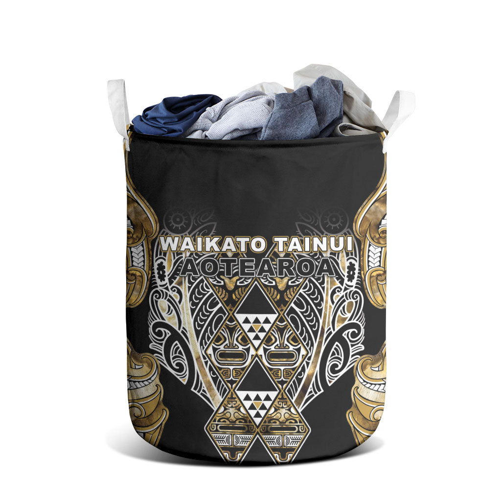 Aotearoa Waikato Tainui Laundry Basket Maori Light Gold Tribal Paua Shell Pattern