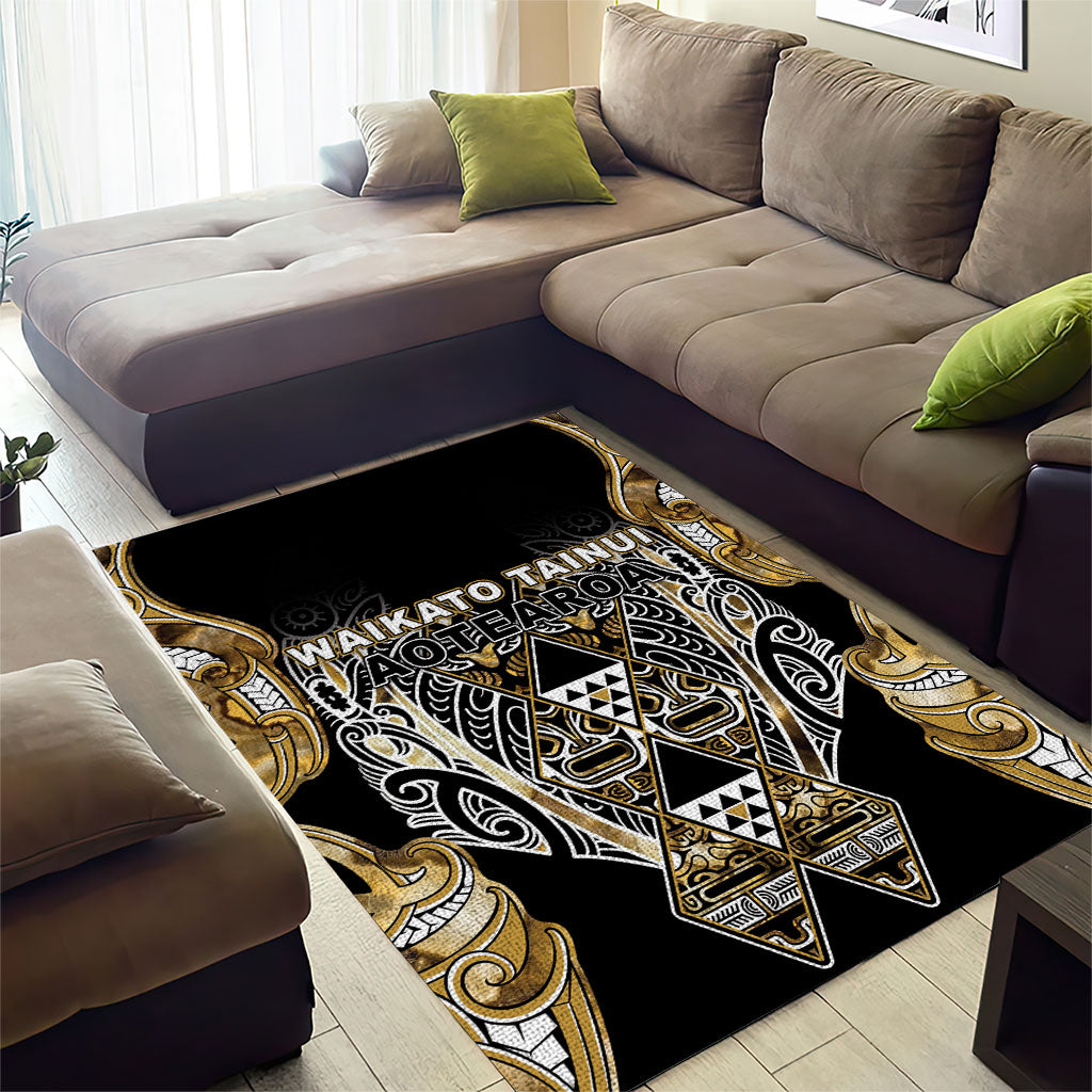 Aotearoa Waikato Tainui Area Rug Maori Light Gold Tribal Paua Shell Pattern