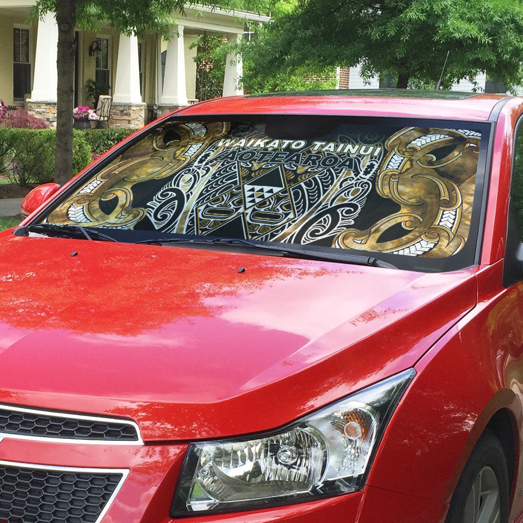Aotearoa Waikato Tainui Auto Sun Shade Maori Light Gold Tribal Paua Shell Pattern