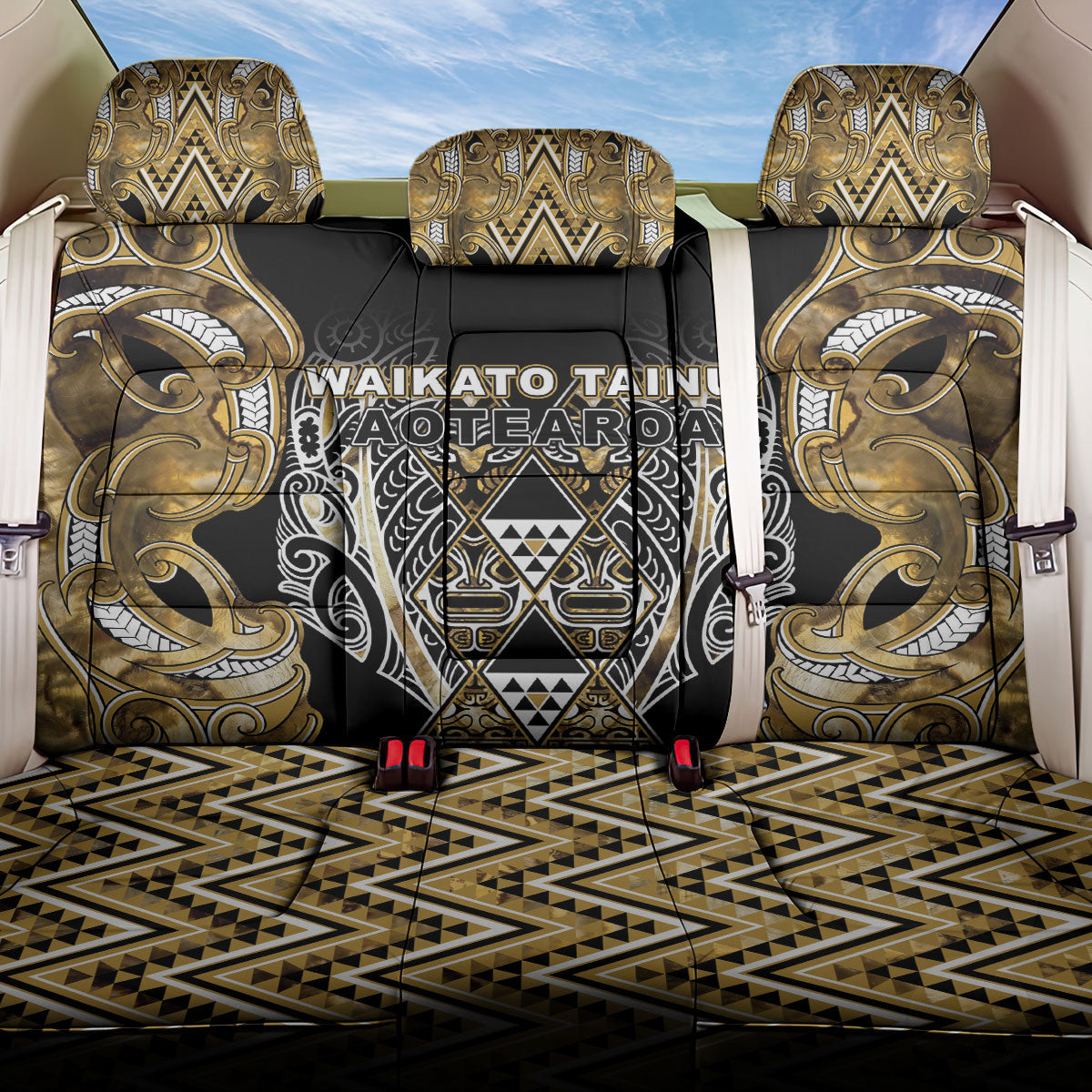 Aotearoa Waikato Tainui Back Car Seat Cover Maori Light Gold Tribal Paua Shell Pattern