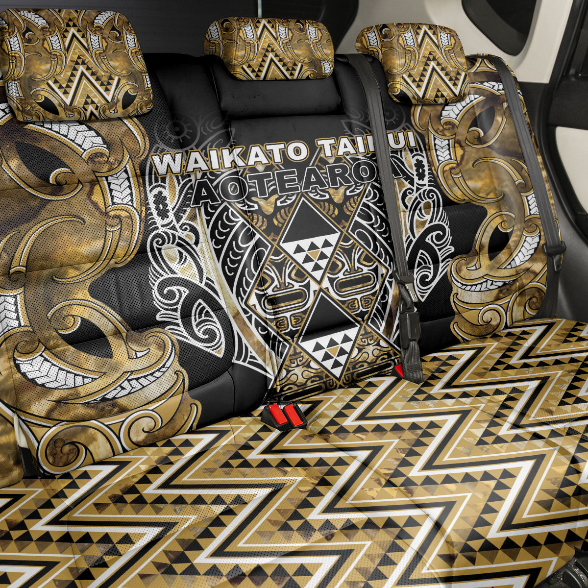 Aotearoa Waikato Tainui Back Car Seat Cover Maori Light Gold Tribal Paua Shell Pattern