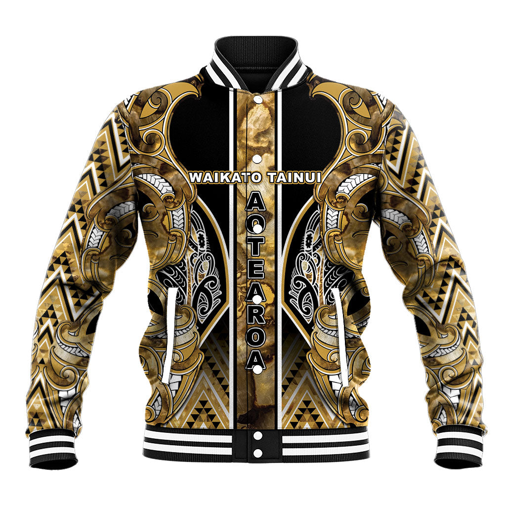 Aotearoa Waikato Tainui Baseball Jacket Maori Light Gold Tribal Paua Shell Pattern