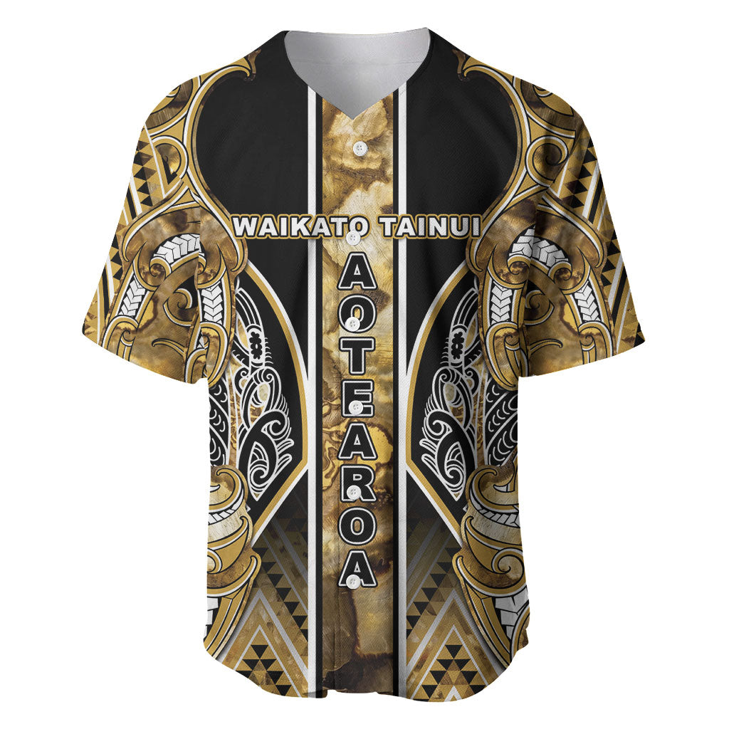 Aotearoa Waikato Tainui Baseball Jersey Maori Light Gold Tribal Paua Shell Pattern