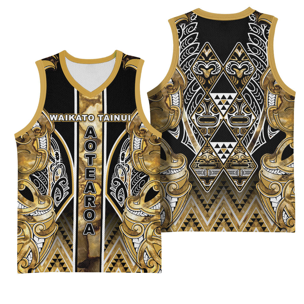 Aotearoa Waikato Tainui Basketball Jersey Maori Light Gold Tribal Paua Shell Pattern