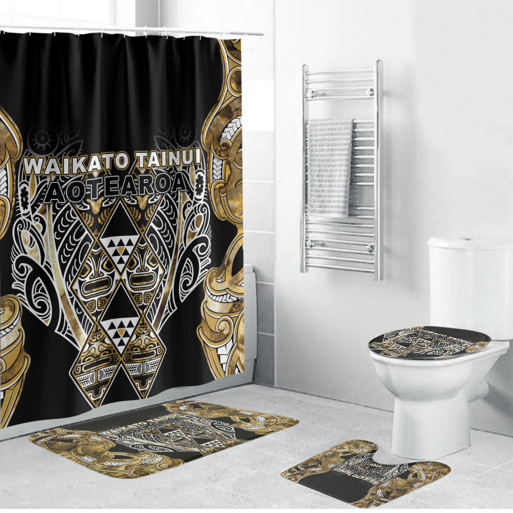 Aotearoa Waikato Tainui Bathroom Set Maori Light Gold Tribal Paua Shell Pattern