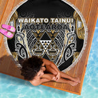 Aotearoa Waikato Tainui Beach Blanket Maori Light Gold Tribal Paua Shell Pattern