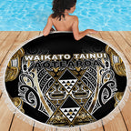 Aotearoa Waikato Tainui Beach Blanket Maori Light Gold Tribal Paua Shell Pattern