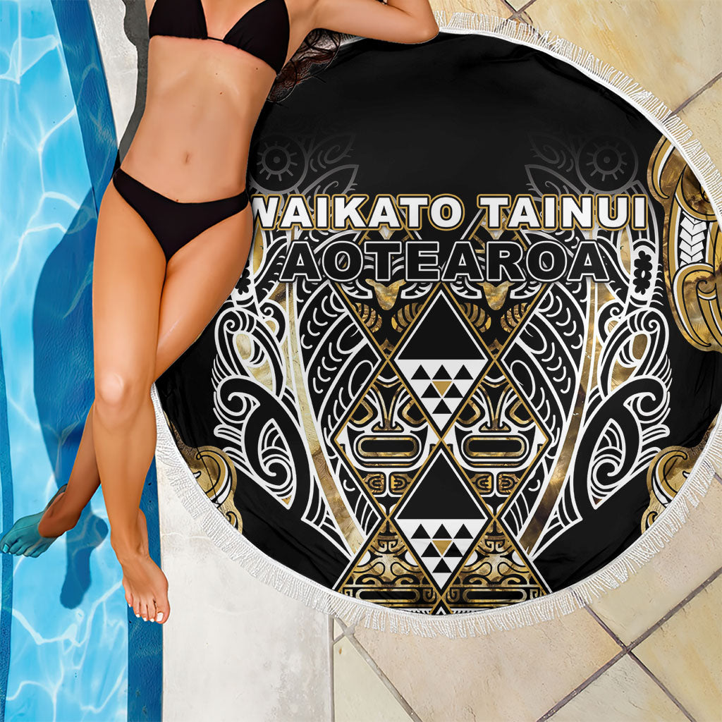 Aotearoa Waikato Tainui Beach Blanket Maori Light Gold Tribal Paua Shell Pattern