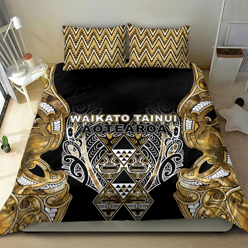 Aotearoa Waikato Tainui Bedding Set Maori Light Gold Tribal Paua Shell Pattern