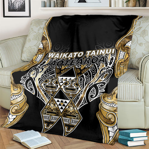 Aotearoa Waikato Tainui Blanket Maori Light Gold Tribal Paua Shell Pattern