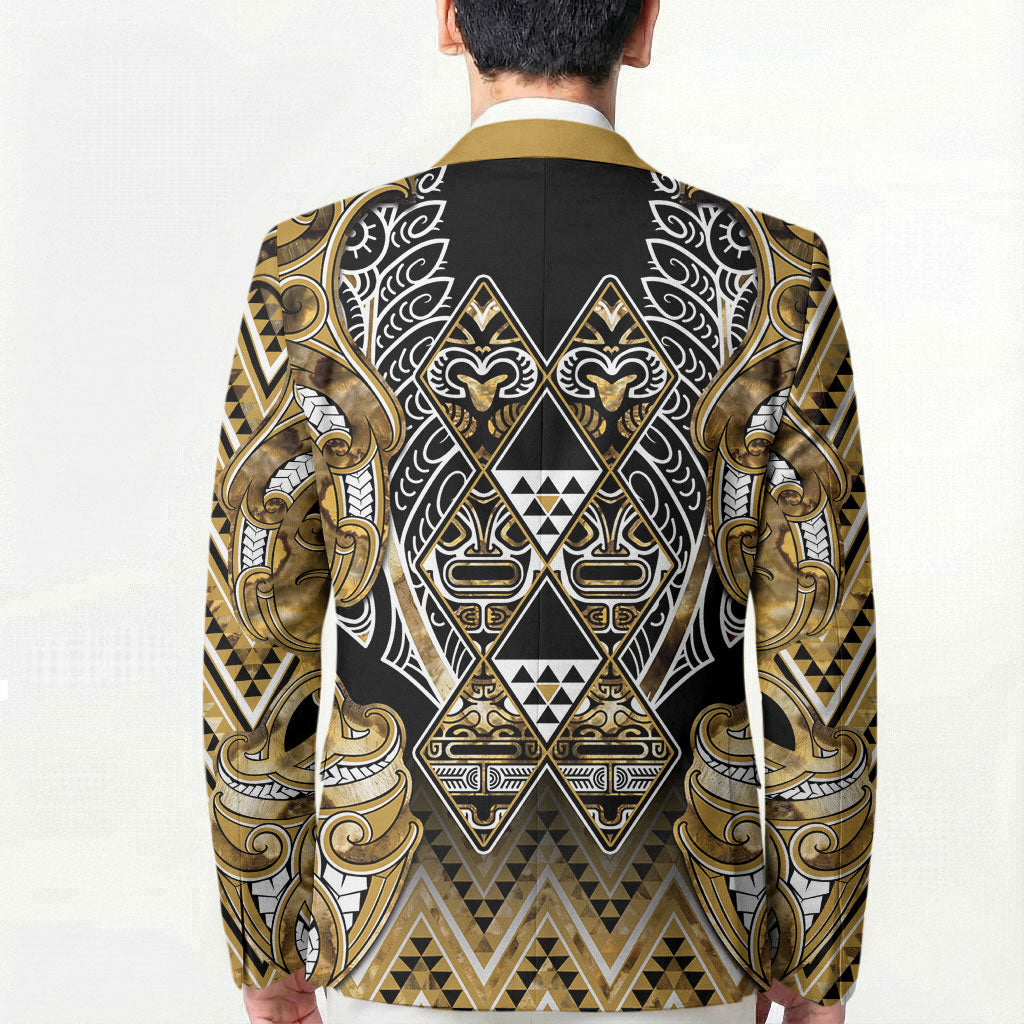 Aotearoa Waikato Tainui Blazer Maori Light Gold Tribal Paua Shell Pattern