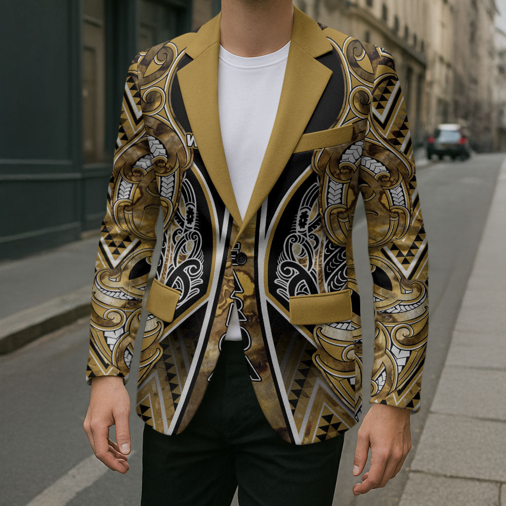 Aotearoa Waikato Tainui Blazer Maori Light Gold Tribal Paua Shell Pattern