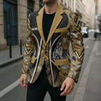 Aotearoa Waikato Tainui Blazer Maori Light Gold Tribal Paua Shell Pattern
