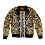 Aotearoa Waikato Tainui Bomber Jacket Maori Light Gold Tribal Paua Shell Pattern