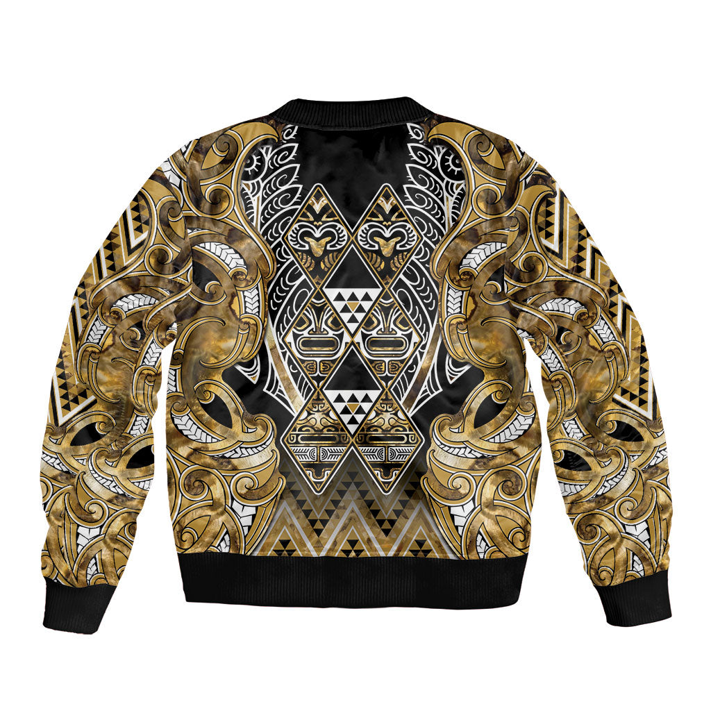 Aotearoa Waikato Tainui Bomber Jacket Maori Light Gold Tribal Paua Shell Pattern