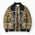 Aotearoa Waikato Tainui Bomber Puffer Jacket Maori Light Gold Tribal Paua Shell Pattern