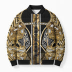 Aotearoa Waikato Tainui Bomber Puffer Jacket Maori Light Gold Tribal Paua Shell Pattern