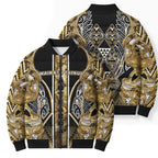 Aotearoa Waikato Tainui Bomber Puffer Jacket Maori Light Gold Tribal Paua Shell Pattern