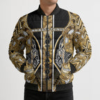 Aotearoa Waikato Tainui Bomber Puffer Jacket Maori Light Gold Tribal Paua Shell Pattern