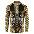 Aotearoa Waikato Tainui Button Sweatshirt Maori Light Gold Tribal Paua Shell Pattern