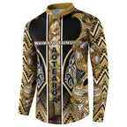 Aotearoa Waikato Tainui Button Sweatshirt Maori Light Gold Tribal Paua Shell Pattern