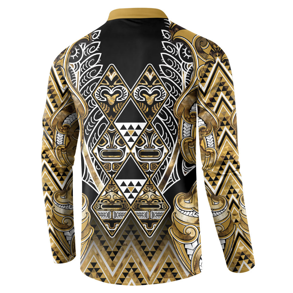 Aotearoa Waikato Tainui Button Sweatshirt Maori Light Gold Tribal Paua Shell Pattern