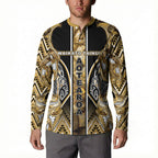 Aotearoa Waikato Tainui Button Sweatshirt Maori Light Gold Tribal Paua Shell Pattern